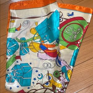 Colorful Silk Scarf with Orange and Blue Accents